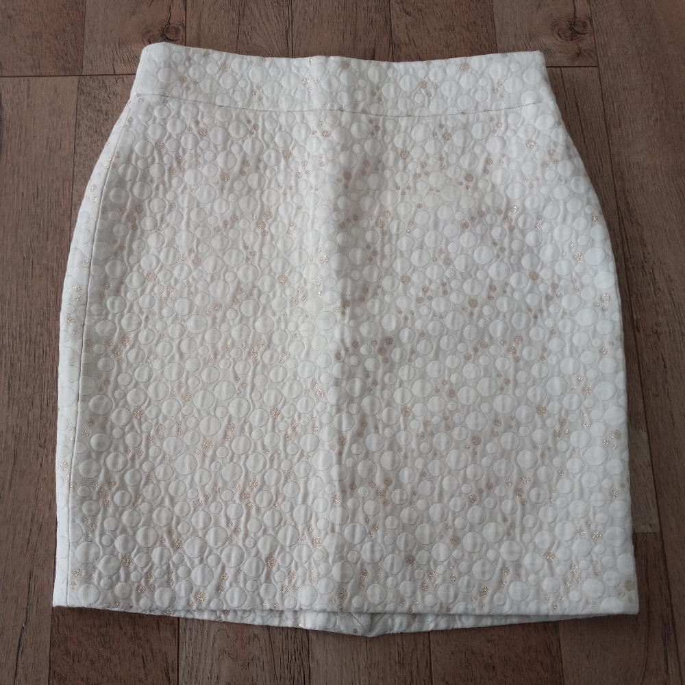 J.Crew Women's Ivory Pencil Skirt Pebble Texture Metallic Gold